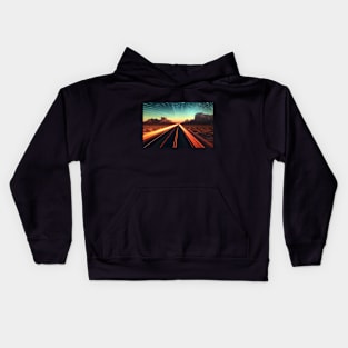 Star Trails and Speeding Lights on a Desert Road at Sunset Kids Hoodie